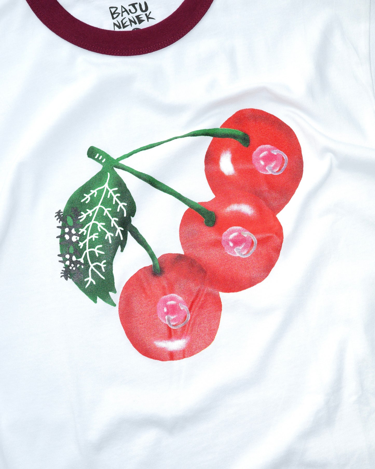 Cherry Boobs Ringer Tee - Maroon