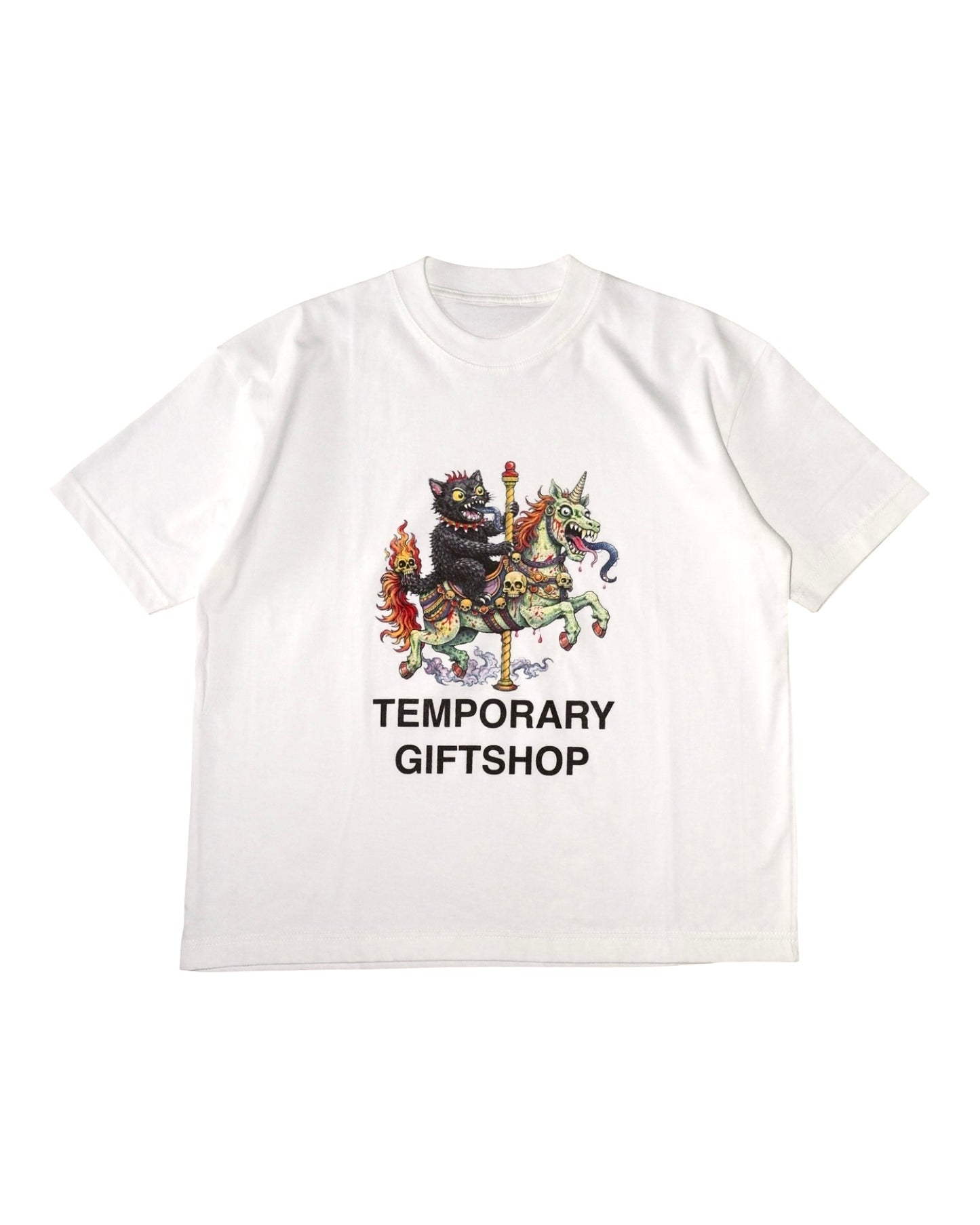 Black Cat and Carousel Graphic Tee - Off White