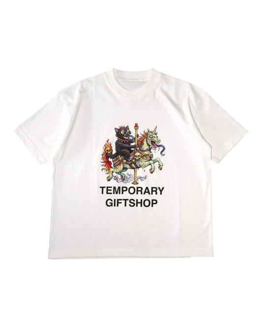 Black Cat and Carousel Graphic Tee - Off White
