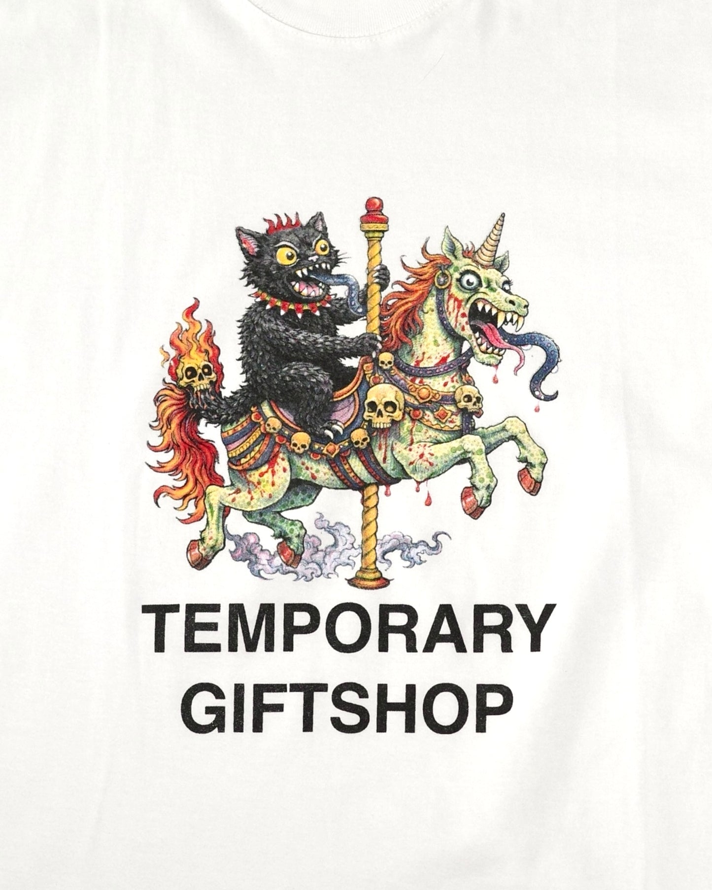 Black Cat and Carousel Graphic Tee - Off White