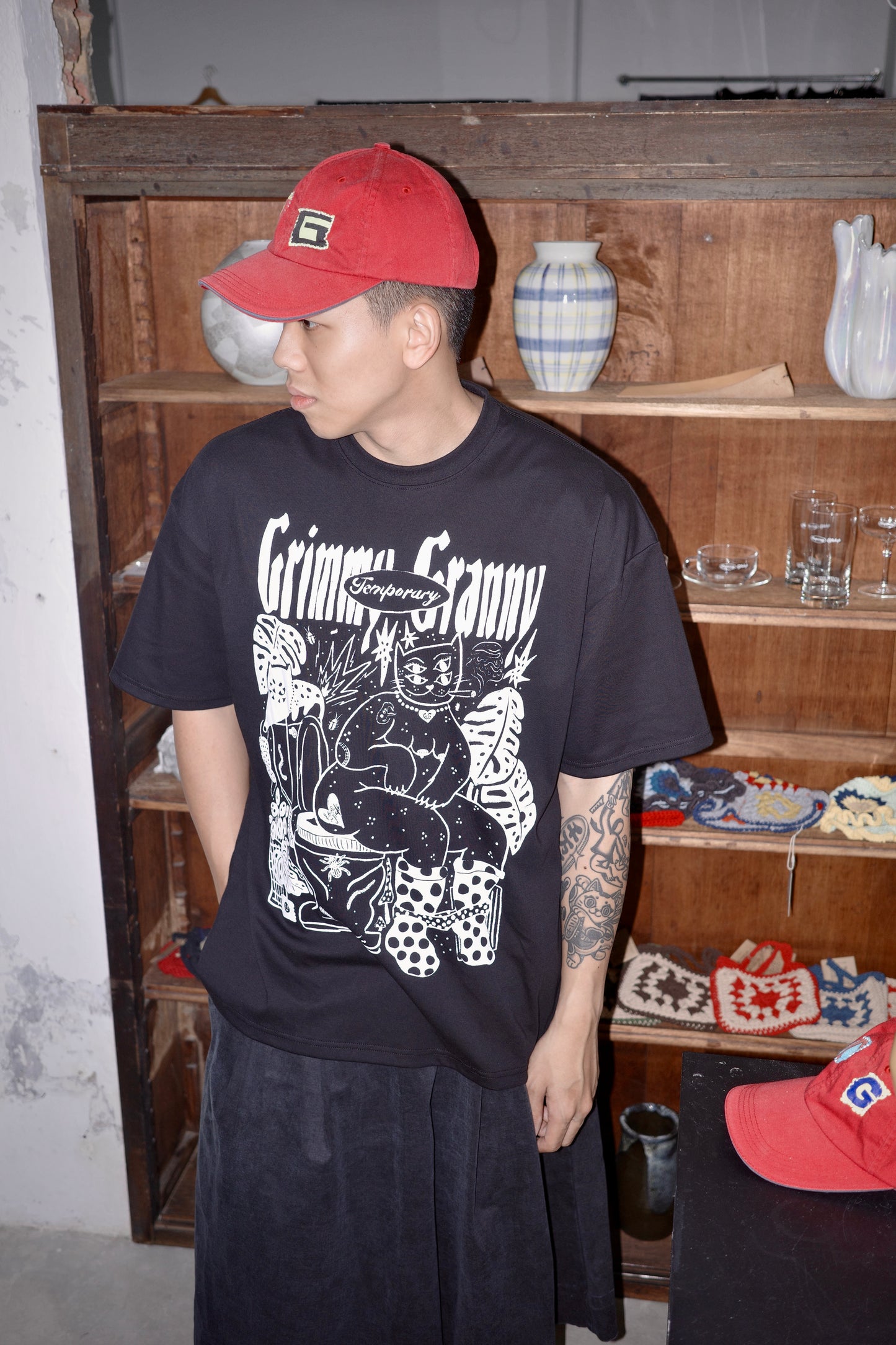 Grimmy Granny 'Retired Cat' Graphic Tee - Black