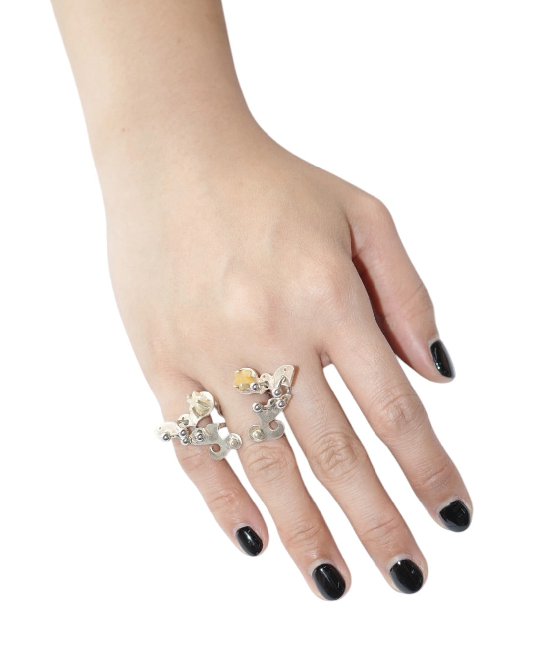 Moth with Yellow Cat Eye Star Stone Ring