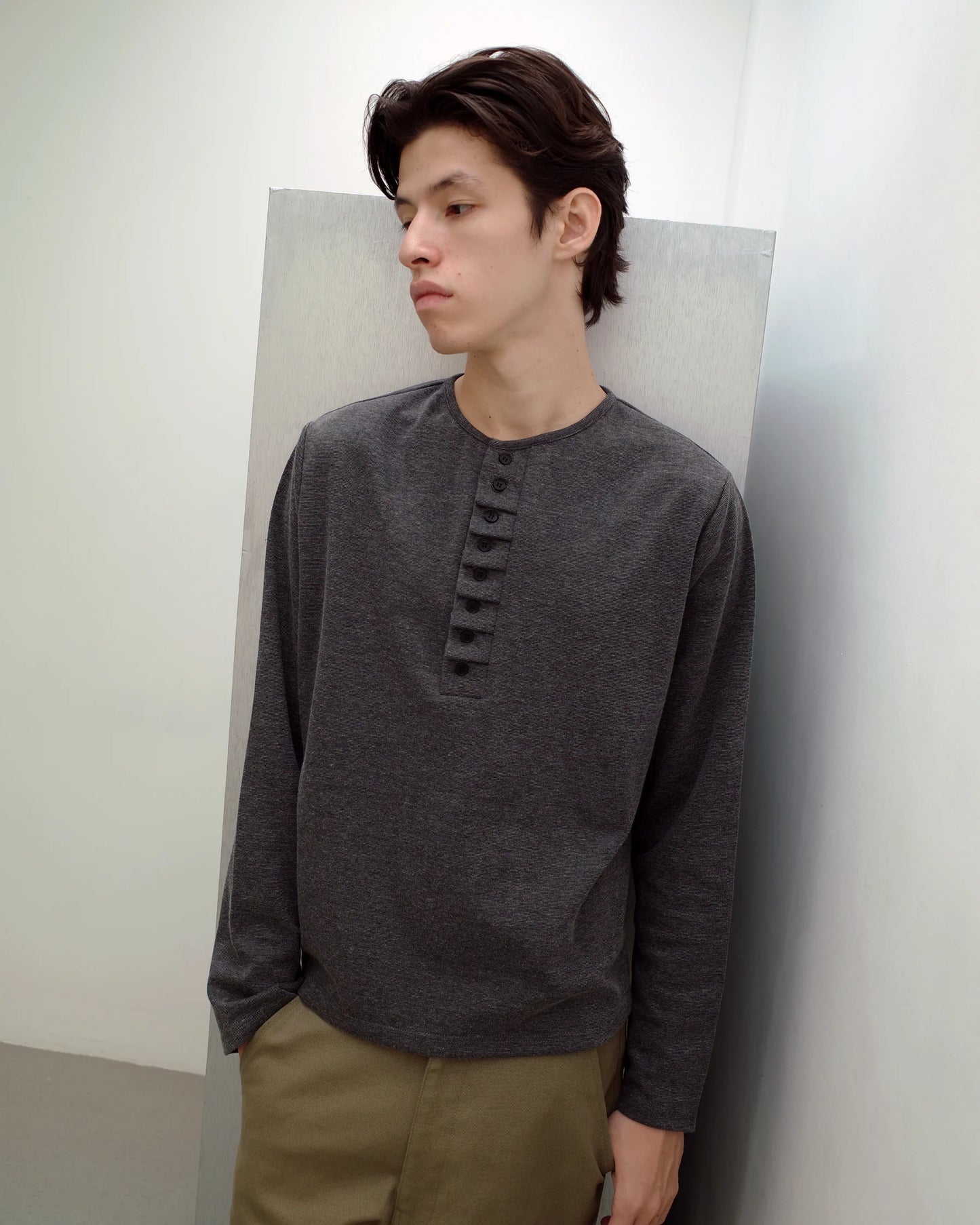 Pleated Henley Unisex Top